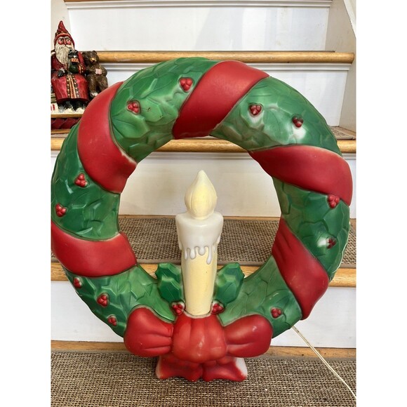 1995 Vintage 22" Empire Christmas Wreath With Candle & Bow Hanging Blow Mold - Picture 6 of 10